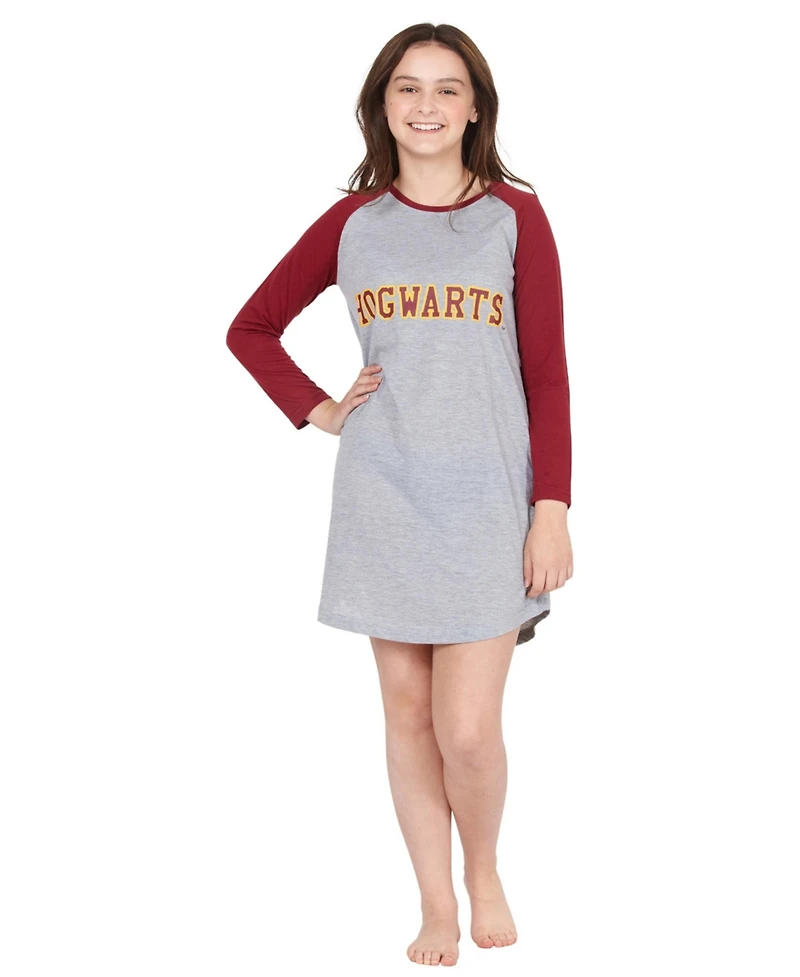 Harry Potter Girls' Hogwarts House Crest Varsity Raglan Kids Long-Sleeve Nightgown