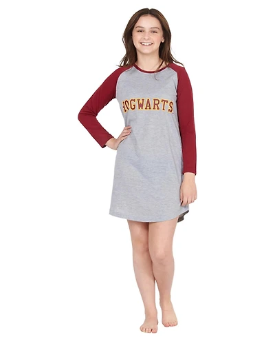 Harry Potter Girls' Hogwarts House Crest Varsity Raglan Kids Long-Sleeve Nightgown
