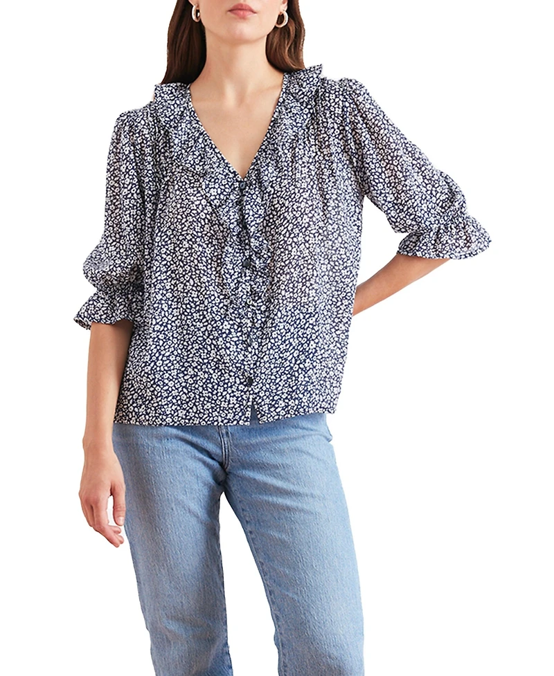 Paneros Clothing Cotton Chloe Shirt Navy Vintage Bloom
