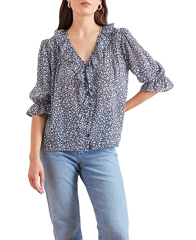 Paneros Clothing Cotton Chloe Shirt Navy Vintage Bloom