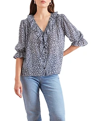 Paneros Clothing Cotton Chloe Shirt Navy Vintage Bloom