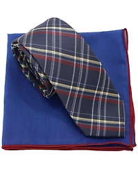 Ben Sherman Men's 2-Piece Plaid Tie and Pocket Square Half Box Set