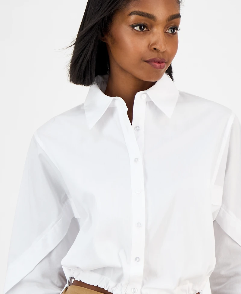 Bar Iii Women's Collared Button-Front Cropped Shirt, Macy's Exclusive