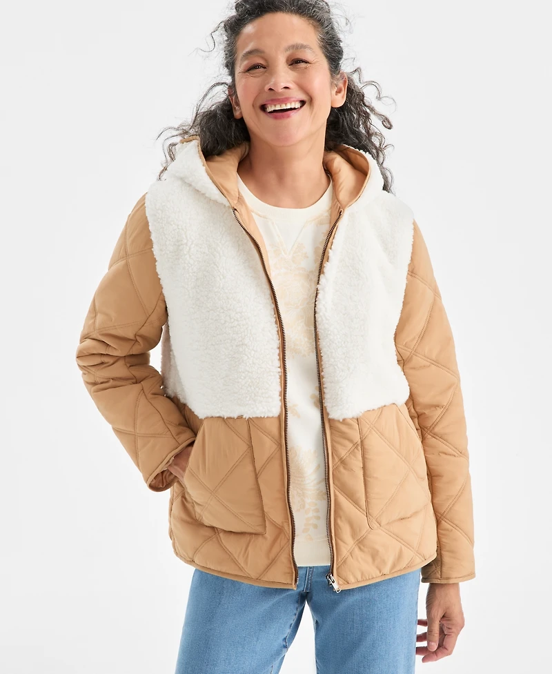 Style & Co Women's Mixed Media Sherpa Jacket, Macy's Exclusive