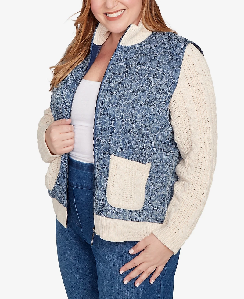 Alfred Dunner Plus Sunset Canyon Sweater Ribbed Quilted Jacket