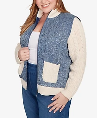 Alfred Dunner Plus Sunset Canyon Sweater Ribbed Quilted Jacket