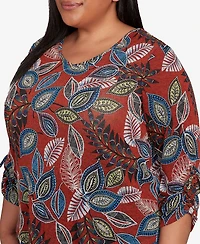 Alfred Dunner Plus Sunset Canyon Batik Leaves Melange Asymmetrical Top