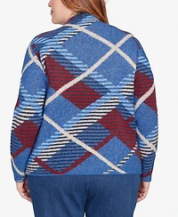 Alfred Dunner Plus Sunset Canyon Exploded Plaid Mock Neck Sweater