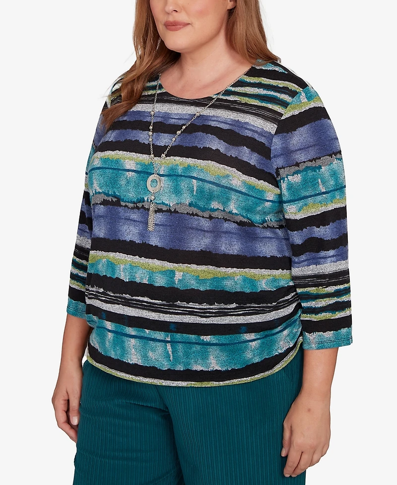 Alfred Dunner Plus Lake Champlain Biadere Melange Stripe Top with Necklace
