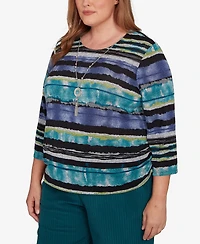 Alfred Dunner Plus Lake Champlain Biadere Melange Stripe Top with Necklace