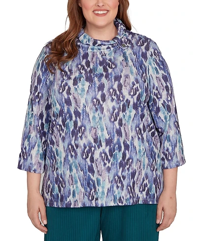 Alfred Dunner Plus Lake Champlain Animal Melange Three Quarter Sleeve Top
