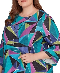 Alfred Dunner Plus Lake Champlain Abstract Stained Glass Top with Necklace