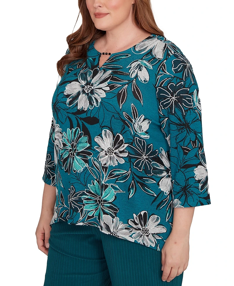 Alfred Dunner Plus Lake Champlain Floral Printed Beaded Neck Top