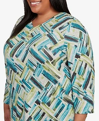 Alfred Dunner Plus Lake Champlain Detailed V Neck Brushstroke Top