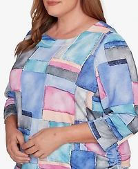 Alfred Dunner Plus Casual Vibe Tie Side Ruched Colorblock Top