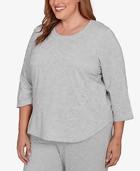 Alfred Dunner Plus Casual Vibe Asymmetrical Floral Embroidered Detail Top