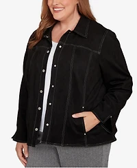 Alfred Dunner Plus Jet Setter Print Lining Faux Suede Jacket
