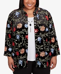 Alfred Dunner Plus Jet Setter Rich Velvet Floral Two One Top with Necklace