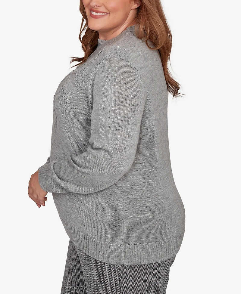 Alfred Dunner Plus Jet Setter Floral Soutache Embroidered Sweater