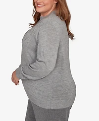 Alfred Dunner Plus Jet Setter Floral Soutache Embroidered Sweater