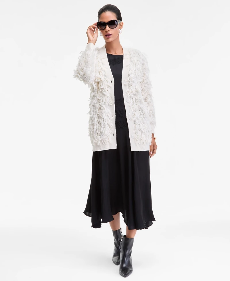 I.n.c. International Concepts Women's Fuzzy Oversized V-Neck Cardigan Sweater, Macy's Exclusive