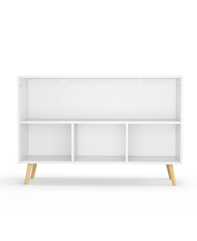Jujabu 35 in. Wide White/ Kids Bookcase with Collapsible Fabric Drawers, Children's Book Display