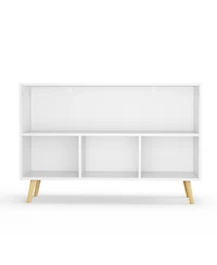 Jujabu 35 in. Wide White/ Kids Bookcase with Collapsible Fabric Drawers, Children's Book Display