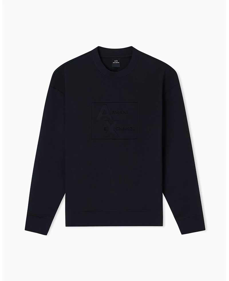 A|X Armani Exchange Men's Tonal Grid Box Crewneck Hoodie