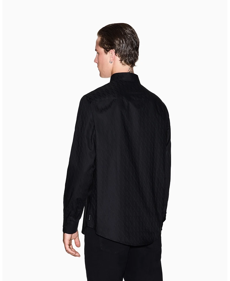 A|X Armani Exchange Men's Regular-Fit Cotton Jacquard Allover Logo Shirt