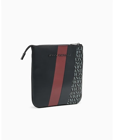 A|X Armani Exchange Men's Striped Flat Logo Graphic Details Crossbody Bag