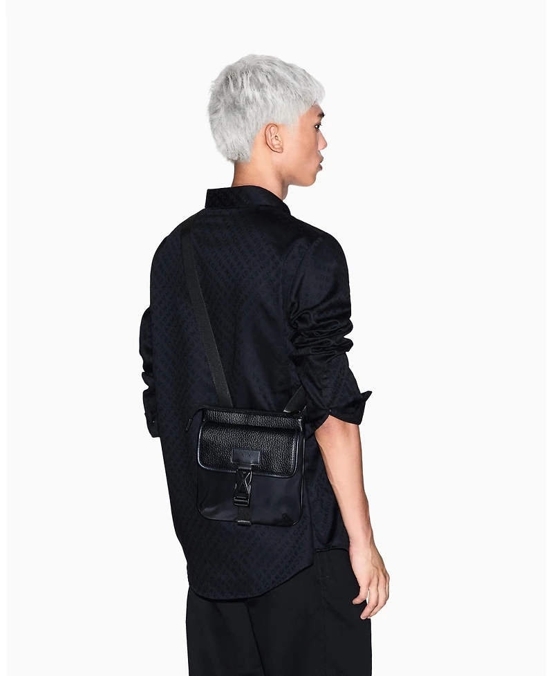 A|X Armani Exchange Men's Pebbled Faux-Leather Buckle Crossbody Bag