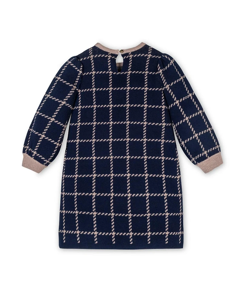 Hope & Henry Little and Big Girls' Organic Puff Sleeve Bow Detail Intarsia Sweater Dress
