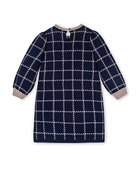 Hope & Henry Little and Big Girls' Organic Puff Sleeve Bow Detail Intarsia Sweater Dress