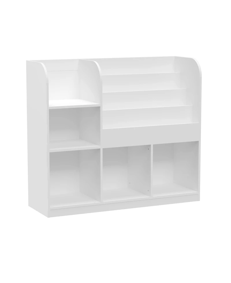 Jujabu 36 in. Wide White/Gray Multifunctional Kids Bookcase and Bookshelf with 3 Collapsible Fabric Drawers Bookcase Display Stand