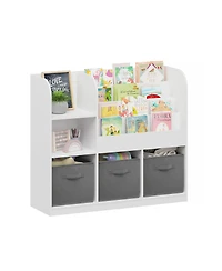 Jujabu 36 in. Wide White/Gray Multifunctional Kids Bookcase and Bookshelf with 3 Collapsible Fabric Drawers Bookcase Display Stand