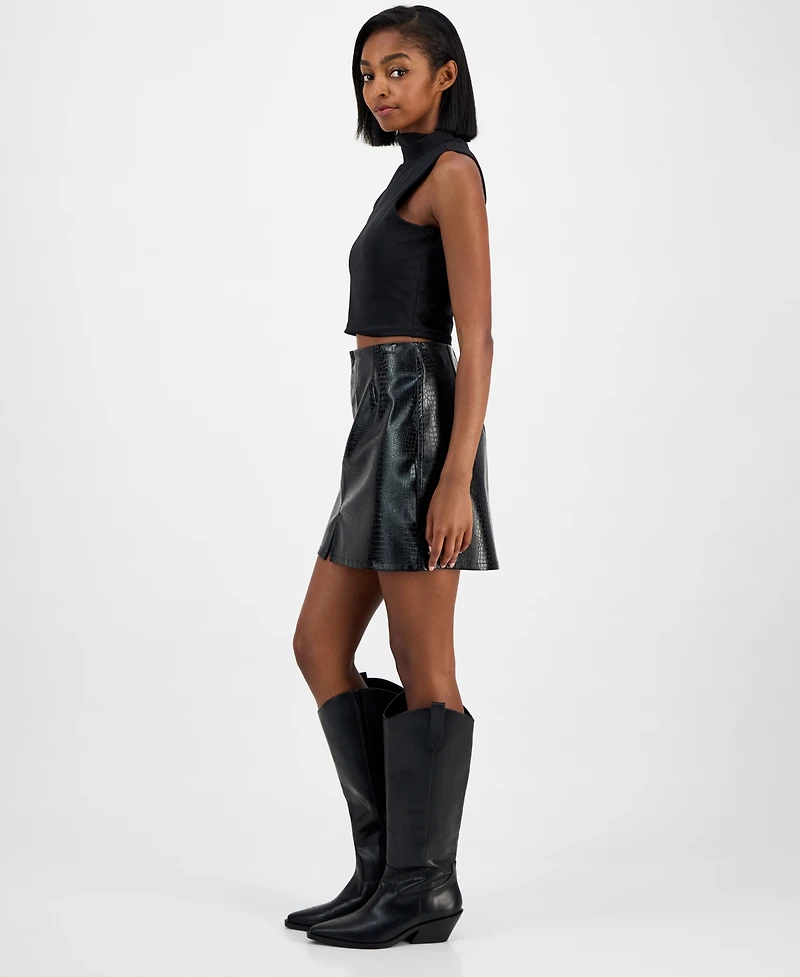 Bar Iii Women's Crocodile-Embossed Faux Leather Mini Skirt, Macy's Exclusive
