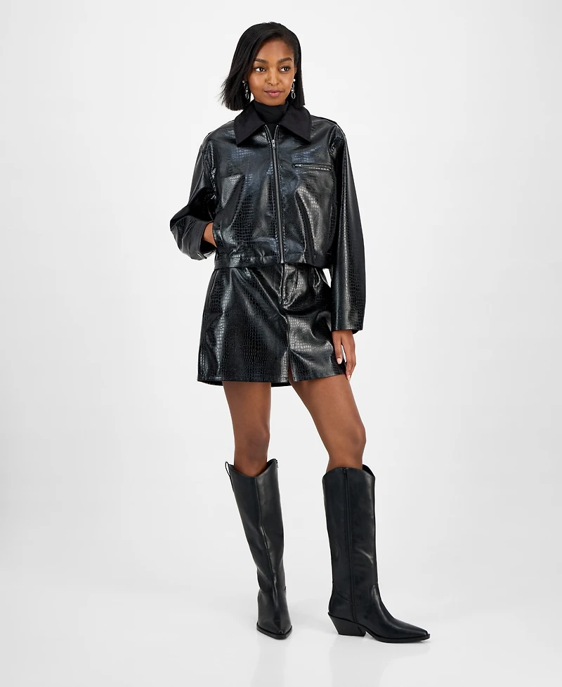 Bar Iii Women's Embossed Faux Leather Cropped Jacket, Macy's Exclusive