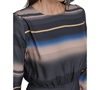 Bcbg Women's Long Sleeve Boat Neck Striped Crepe Dress