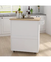 Casainc Kitchen Island Cart with Rubber Wood Top, Adjustable Shelves and Towel Rack