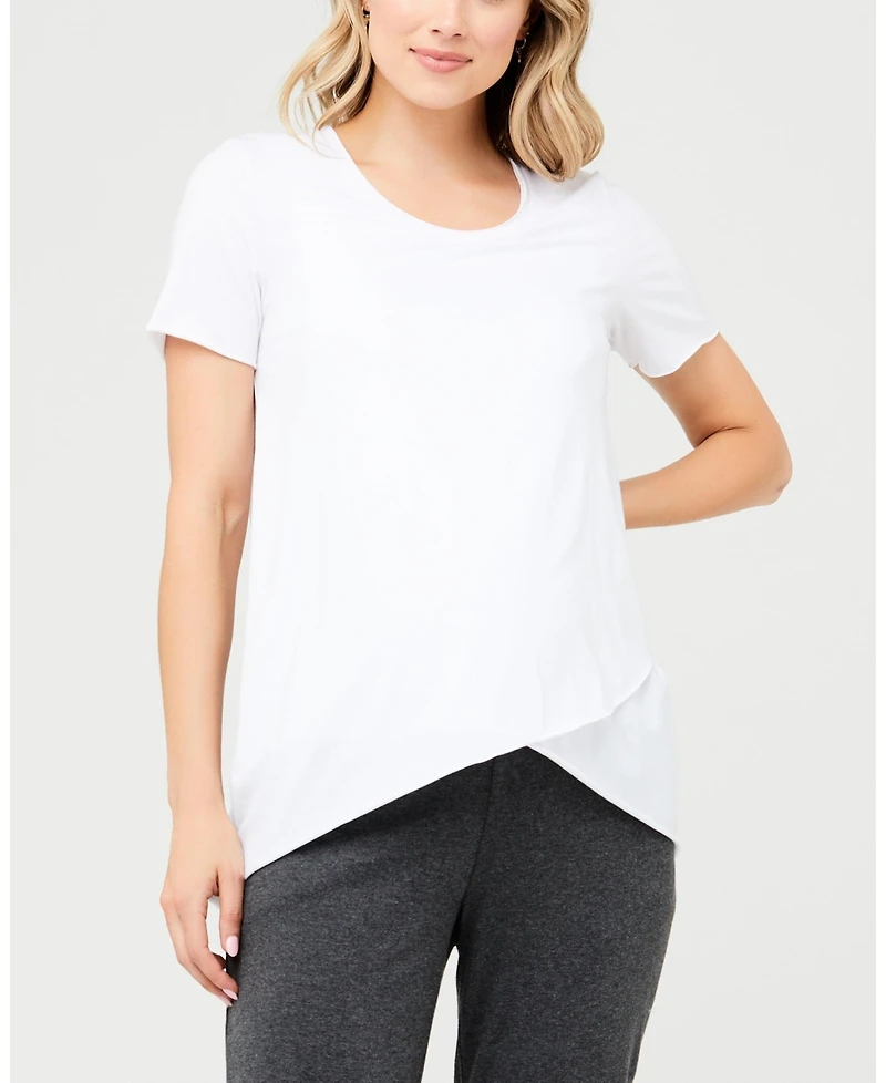 Ripe Maternity White Short Sleeve Raw Edge Nursing Top for