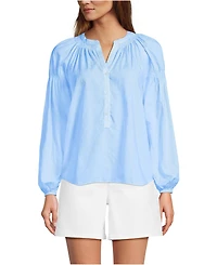 Lands' End Women's Cotton Voile Long Sleeve Raglan Smocked Top