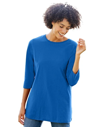 Woman Within Plus Perfect Three-Quarter Sleeve Crewneck Tee