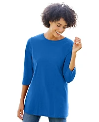 Woman Within Plus Perfect Three-Quarter Sleeve Crewneck Tee