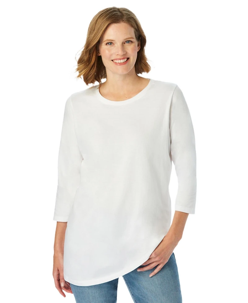 Woman Within Plus Perfect Three-Quarter Sleeve Crewneck Tee