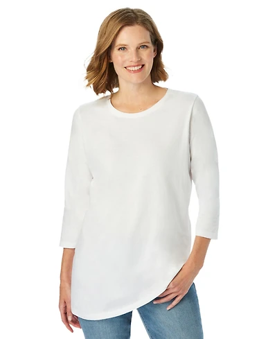 Woman Within Plus Perfect Three-Quarter Sleeve Crewneck Tee