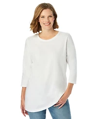 Woman Within Plus Perfect Three-Quarter Sleeve Crewneck Tee