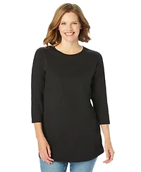 Woman Within Plus Perfect Three-Quarter Sleeve Crewneck Tee