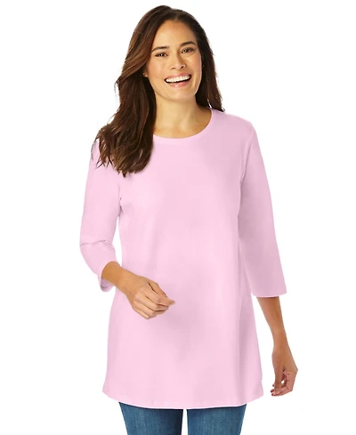 Woman Within Plus Perfect Three-Quarter Sleeve Crewneck Tee