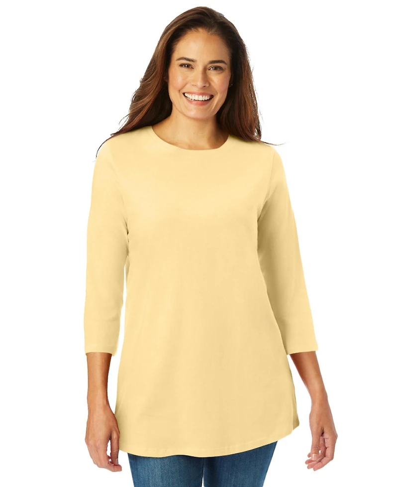 Woman Within Plus Perfect Three-Quarter Sleeve Crewneck Tee