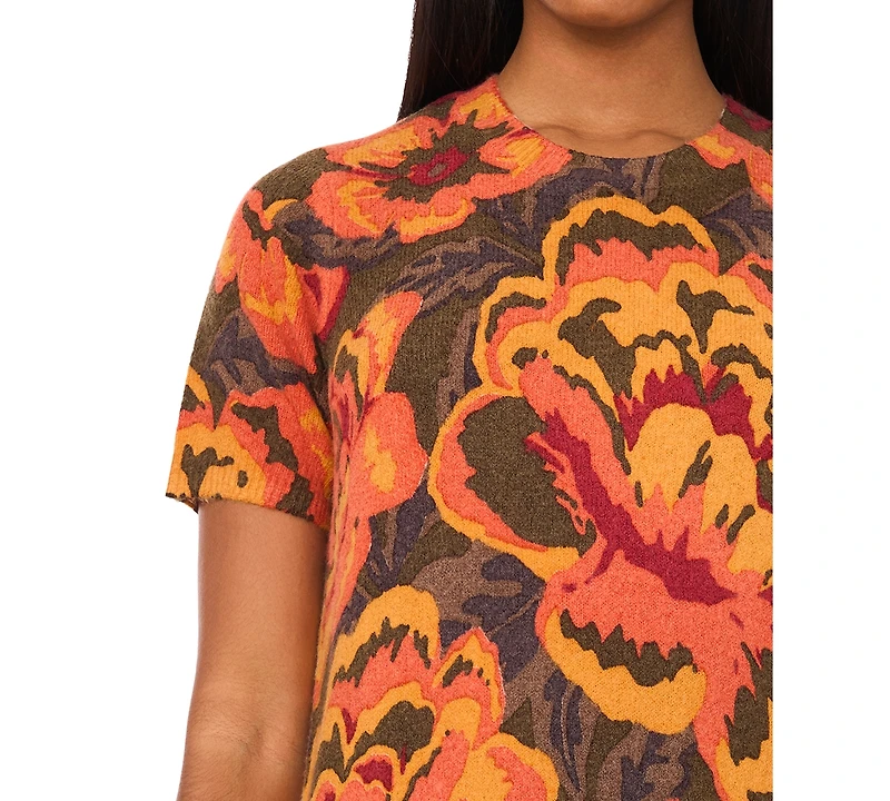 Msk Petite Short Sleeves Printed Sweater Shift Dress